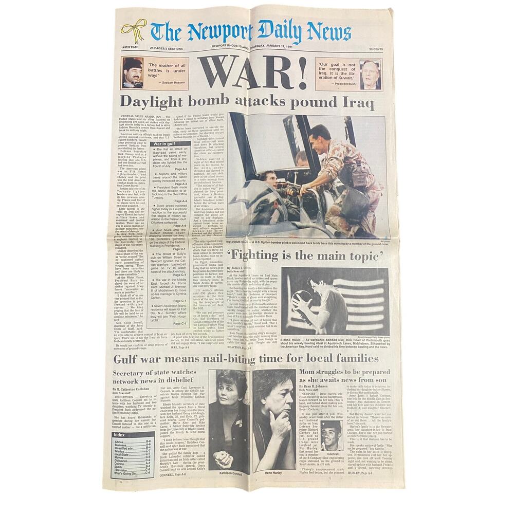 Newport Daily News Newspaper January 17 1991 Now It's War With Iraq